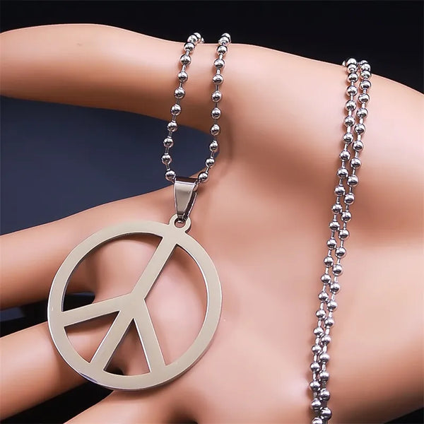 Peace Symbol Stainless Steel Chain Necklaces for Women