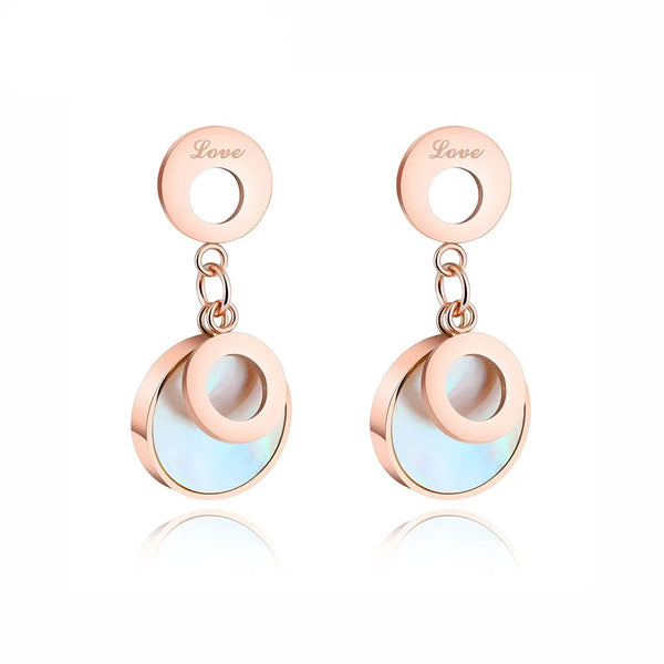 Fashion White Shell Double Circle Drop Earrings For Women