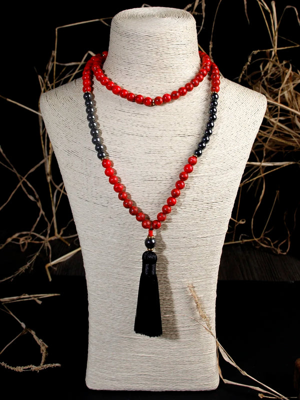 108 Beads Prayer Necklace Natural Korean pine Stone red,Meditation Bead Mala Necklace