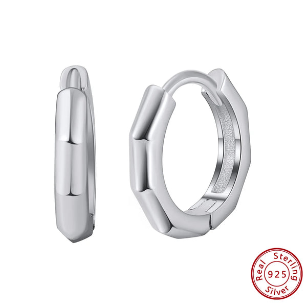 Real 925 Sterling Silver Round Hoop Earrings for Women