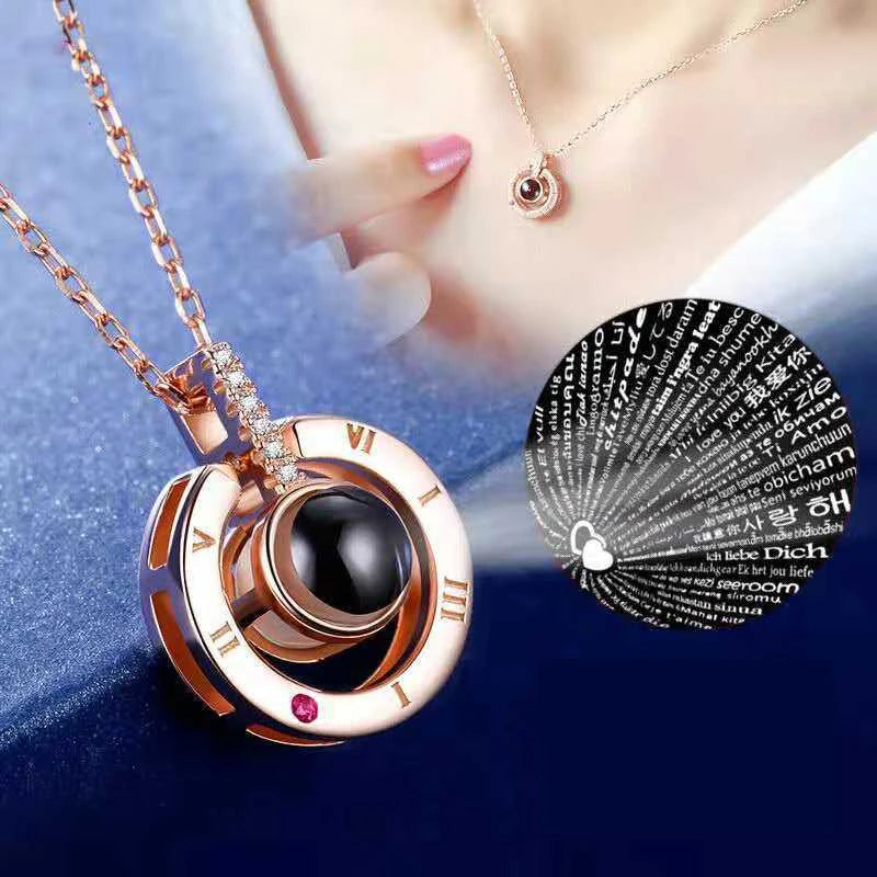 Projection Necklace With Gift Box 100 Languages I Love You Pendant Jewelry For Women Gifts