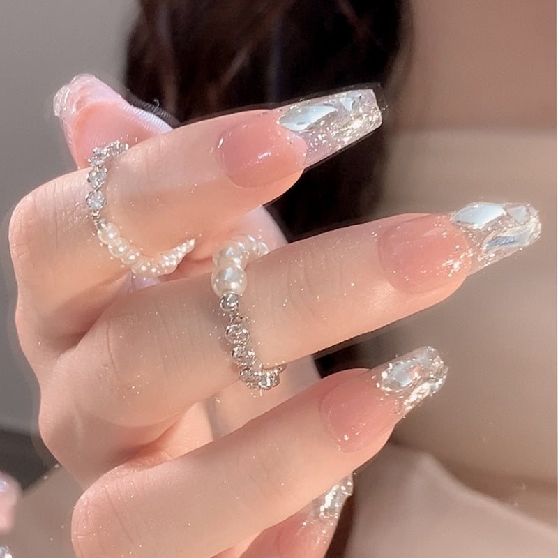 Korean Freshwater Pearl Rhinestone Splicing Rings For Women