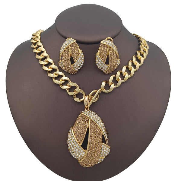 Dubai Rhinestone Necklace Earring Set for Women