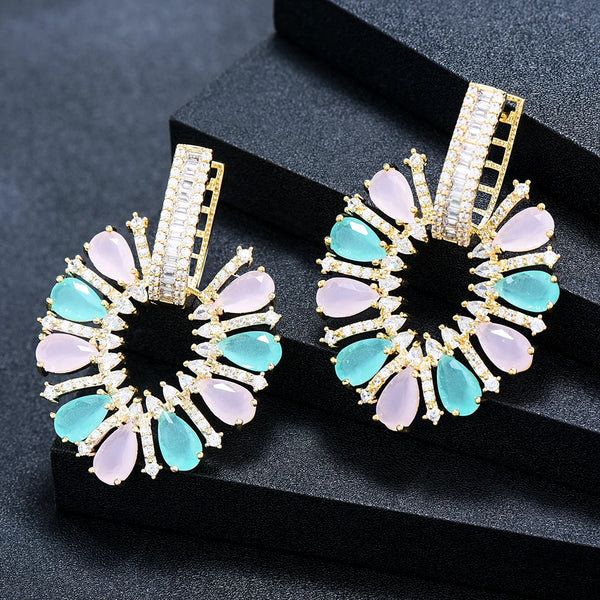 New Luxury Round Drop Earrings For Women Wedding Party CZ Dubai Bridal Earrings