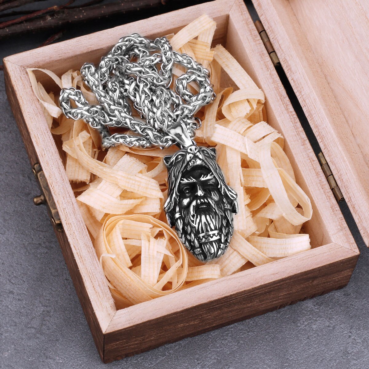 Viking Wolf Head Ancient Warrior Men's Stainless Steel Pendant Necklace