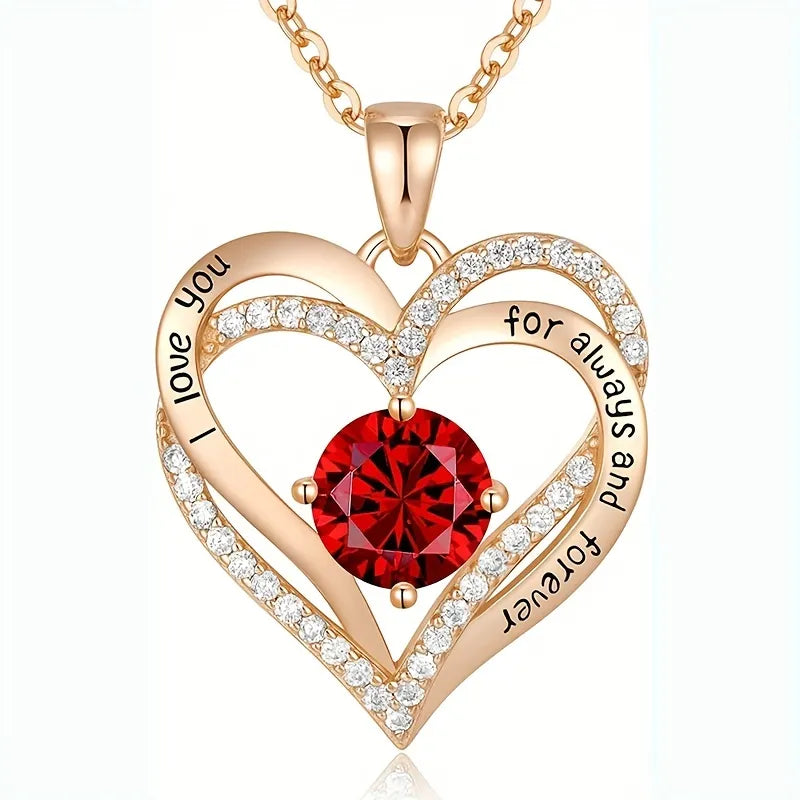 Luxury Red Zircon Pendant Necklaces With Rose Flower Gift Box For Girlfriend Women