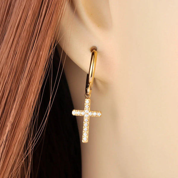 Crystal Cross Hoop Earrings For Women