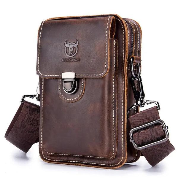 Crazy Horse Leather Male Waist Pack Phone Pouch Bags Waist Bag Men's Small Chest Shoulder Belt Bag