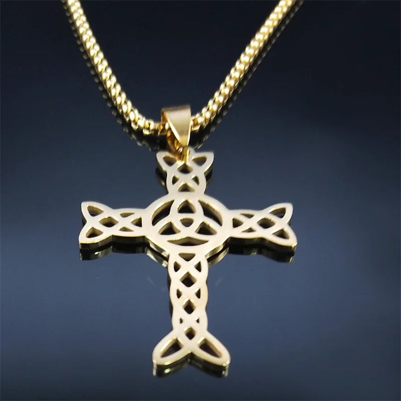 Witch Triquetra Celtic Knot Cross Necklace  Stainless Steel Pagan Wicca Necklaces