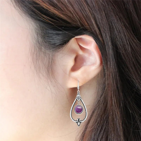 Round Amethysts Drop Earrings For Women