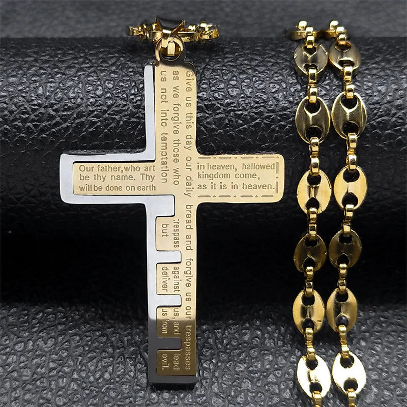 Jesus Cross Crucifix Pendant Necklace Stainless Steel Religious Christian