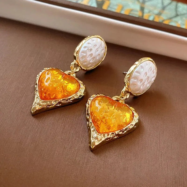 Vintage Palace Heart Love Earrings For Women Ancient Style Oval Drop Earrings