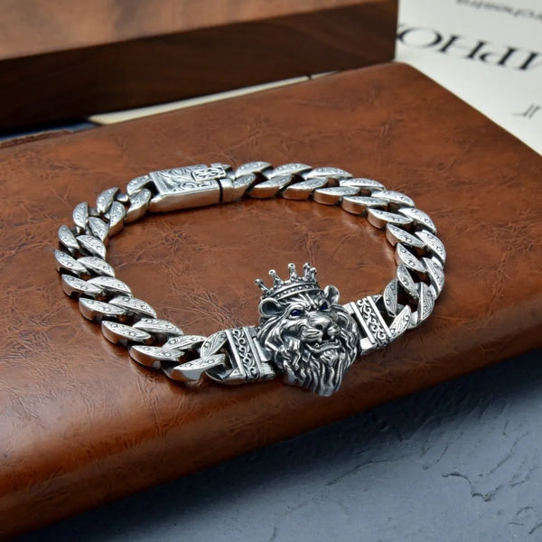 Silver Color New Vintage Dominant Lion Bracelet Men's