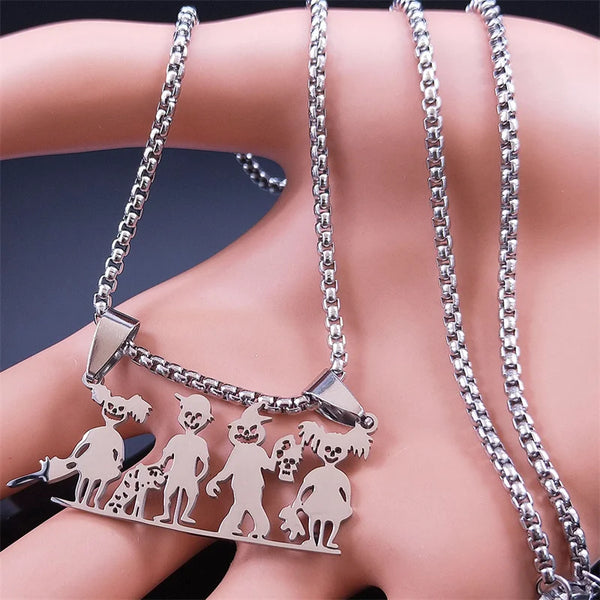 Zombie Family Body Necklace for Women Men Stainless Steel Silver Color Funny Dead Family Necklaces