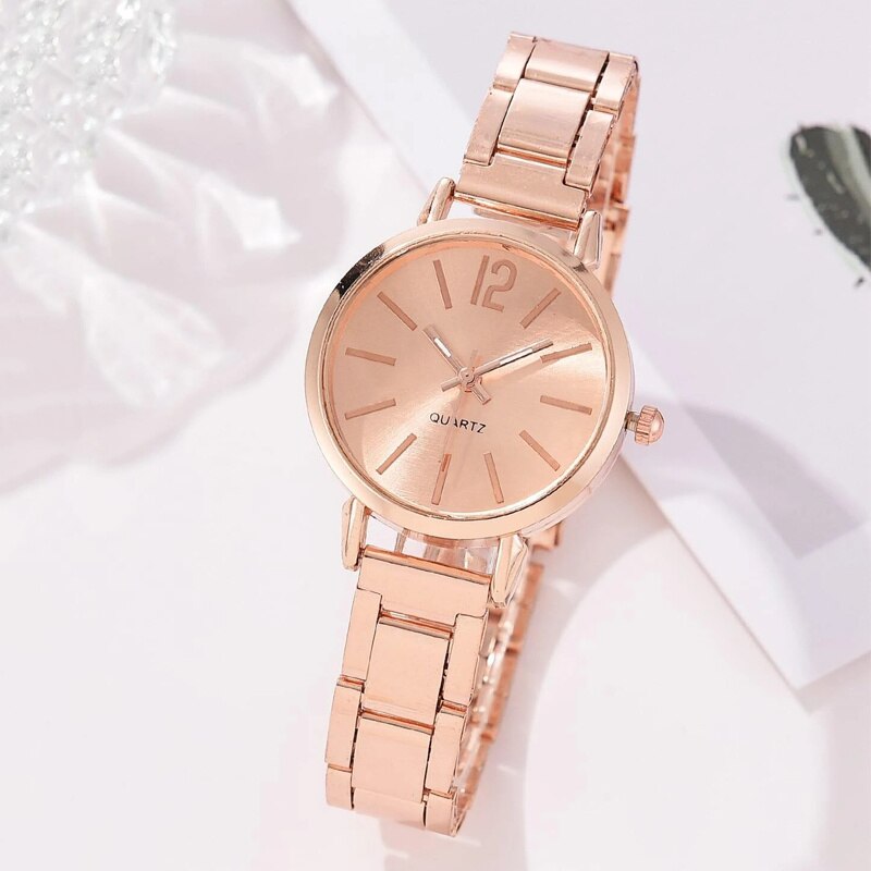 2pcs Set Watch Luxury Women Fashion Gold Bracelet Quartz Wristwatch