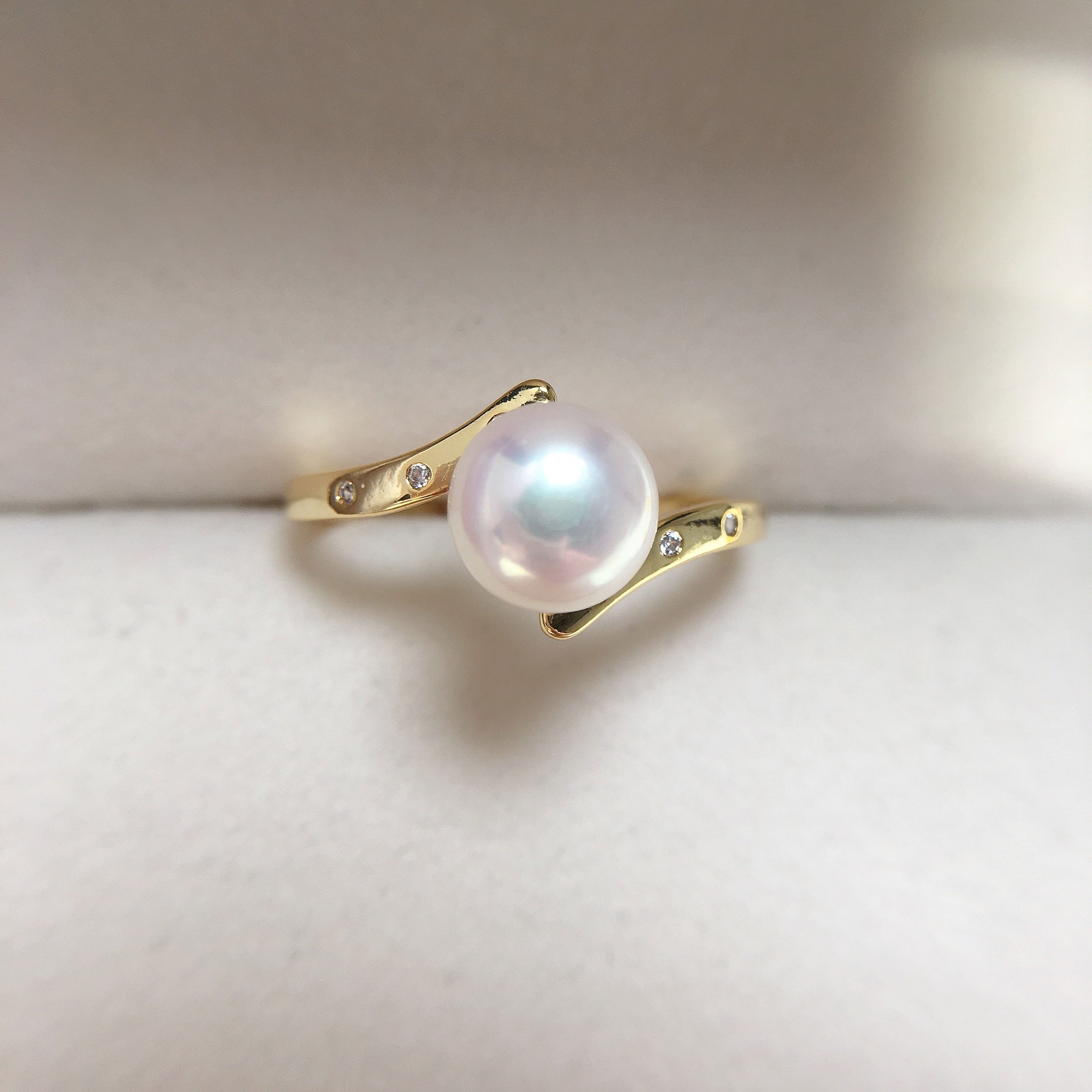 Real Natural Pearl Ring New  14K Gold Gild Design Engagement Ring