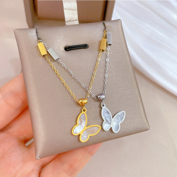 Gold Plated Charming Natural Shells Butterfly Neckalce For Women