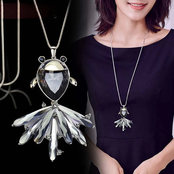 Elegant Cubic zirconia Fish Pendant Necklace For Women Long Chain