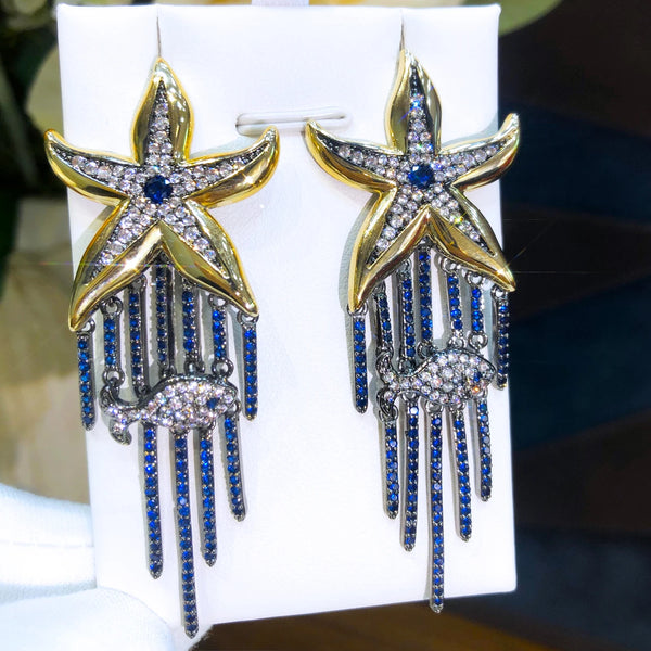 Luxury Starfish Beach Earrings High Quality Cubic Zirconia European Wedding Party Show Best Gift