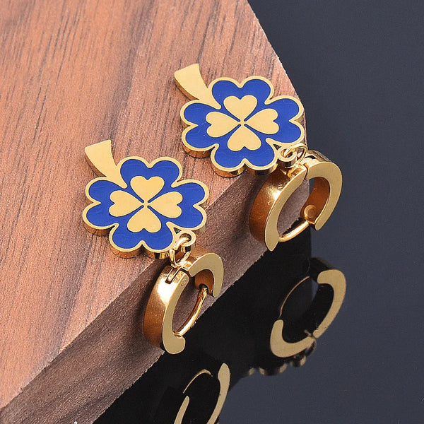 Stainless Steel Flowers Drop Earrings Gold Color Hoop Earrings For Women