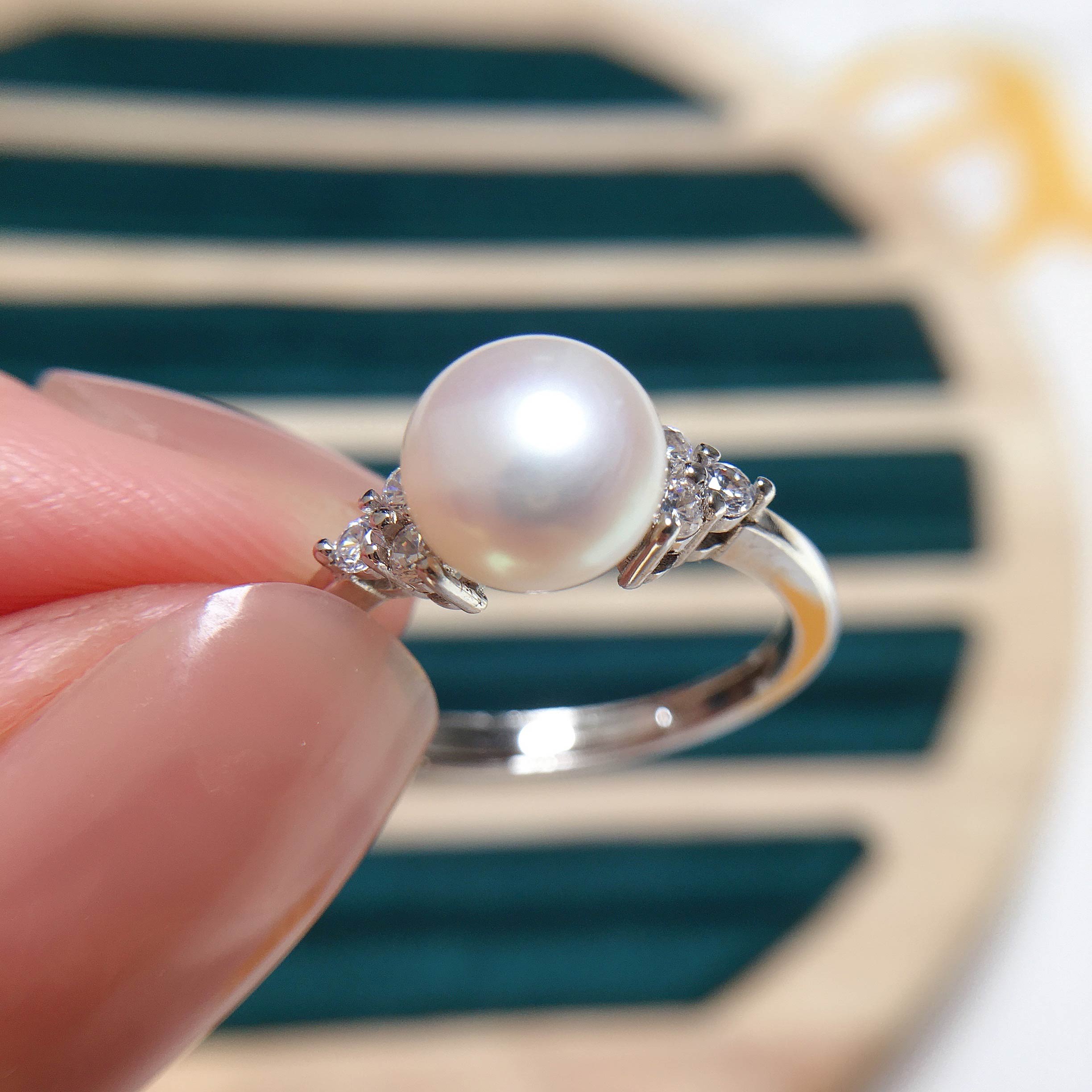 Simple Pearl Ring 100% Real Natural Pearl Gold Silver Color Women