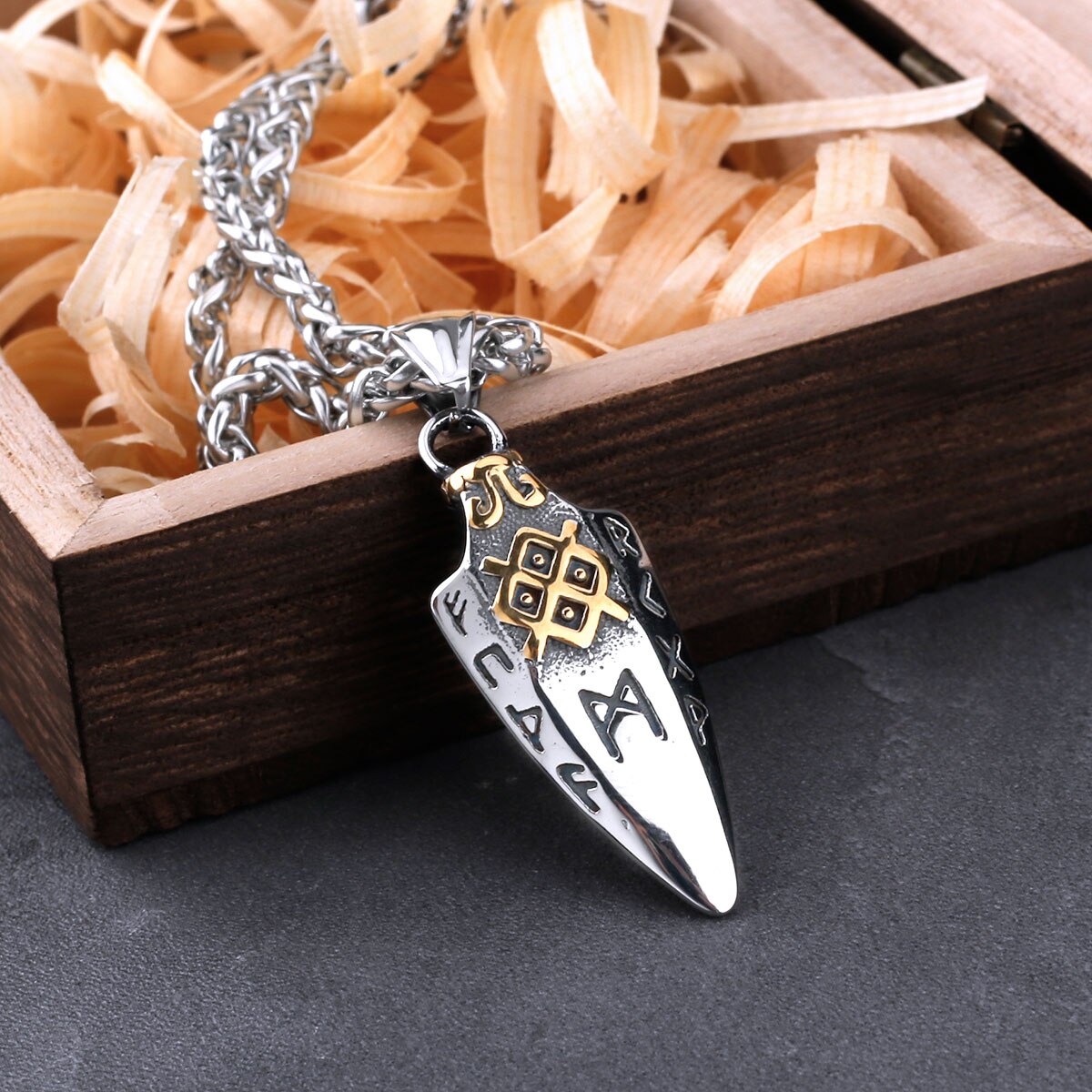 Nordic Viking Spear Pendant Necklace Stainless Steel Rune Amulet Men's