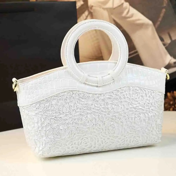 Fashion Women Tote Bag Luxury Patenet Leather Lace Bag Large Capacity Shoulder Handbag