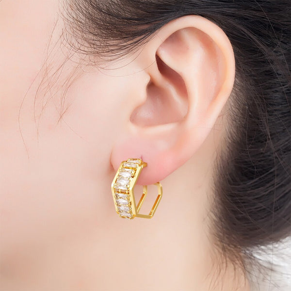 Korean Fashion Paved Zircon Hoop Drop Earrings for Women