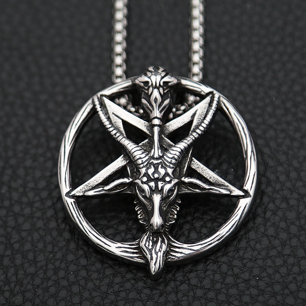 Gothic Skull Satan Necklace Men Boys Retro Stainless Steel Goat Head Pendant Necklace