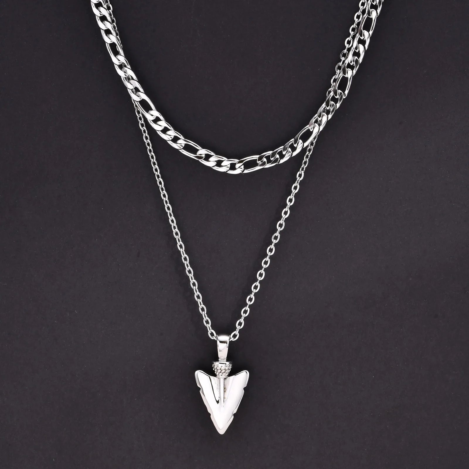 Men Rock Arrow Head Pendant Stacking Rope Cuban Wheat Figaro Chain Necklaces