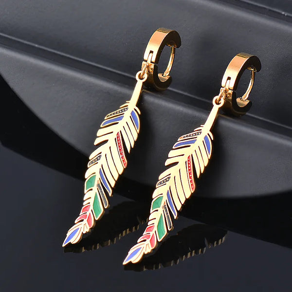 Stainless Steel Leaf Drop Earrings For Women Gold Color Fashion Jewelry Accessories Earrings