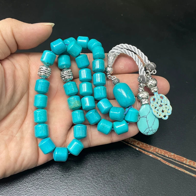 Tasbih Gemstone Natural Turquoise Muslim Prayer Beads Misbaha