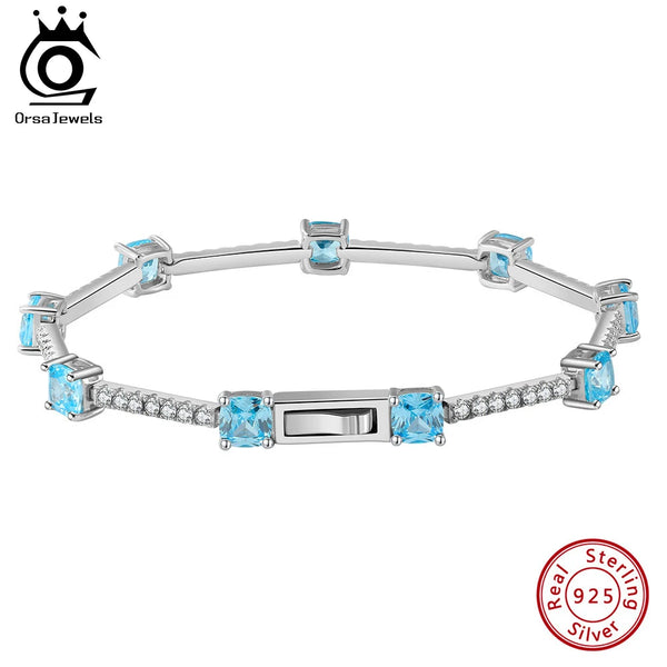 5A Clear CZ Created Aquamarine Chain Bracelet