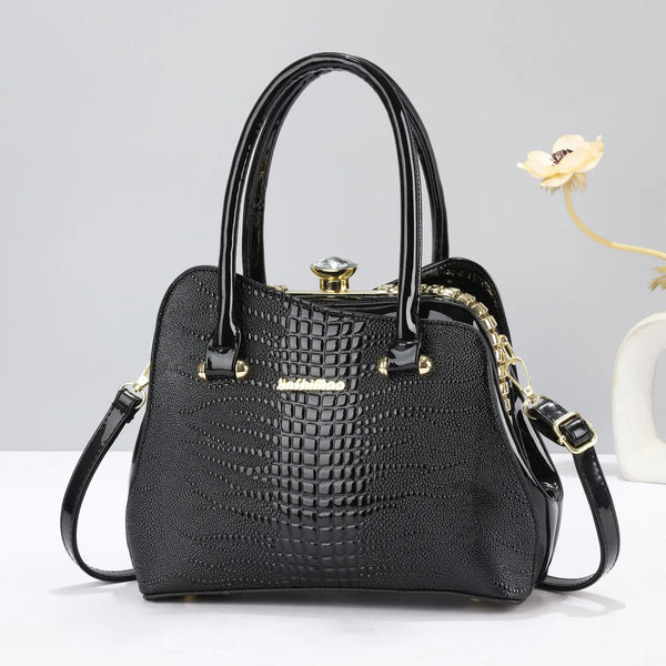 New Steel Frame Women's Bag Trend Bright Leather Crocodile Pattern Handbag