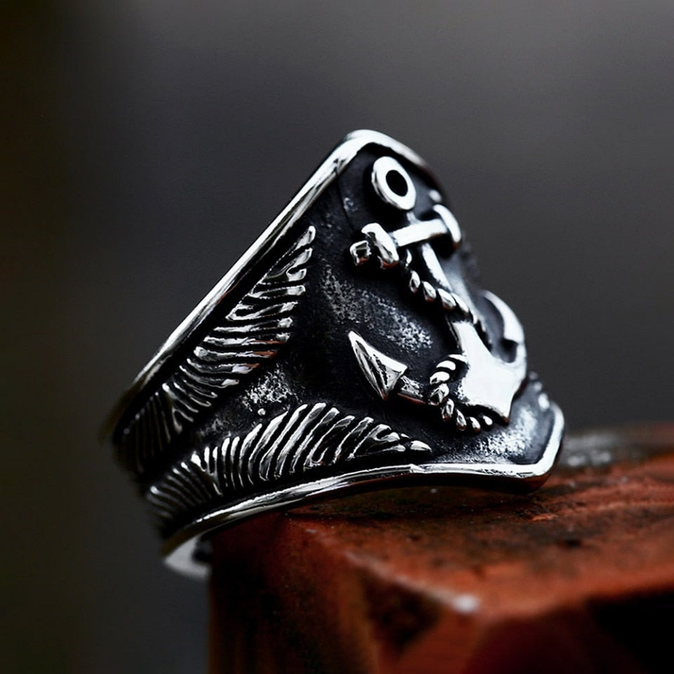 Gothic Vintage Stainless Steel Viking Anchor Ring For Men Women