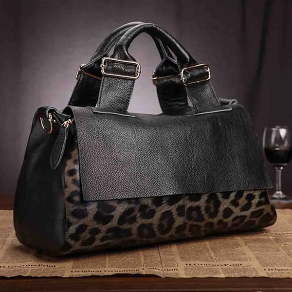 MS Cow Leather Leopard Print Bags Women Handbag Pillow Bag