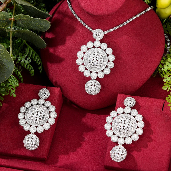 Luxury 2PCS Disco Ball Pendant Necklace Earrings Jewelry Set Super Original Accessories for Women