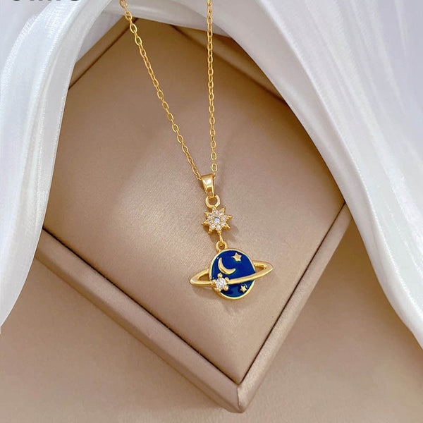 Gold Plated Romantic interstellar Space Moon Star Pendant Neckalce For Women