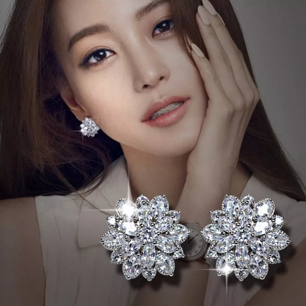 korean fashion Earrings For Women Shiny Zircon Ice Flower Lady Stud Earrings