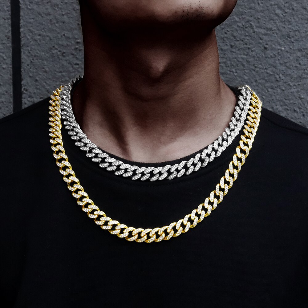 Iced Out Chain Bling Prong Miami Cuban Link Chains Necklaces