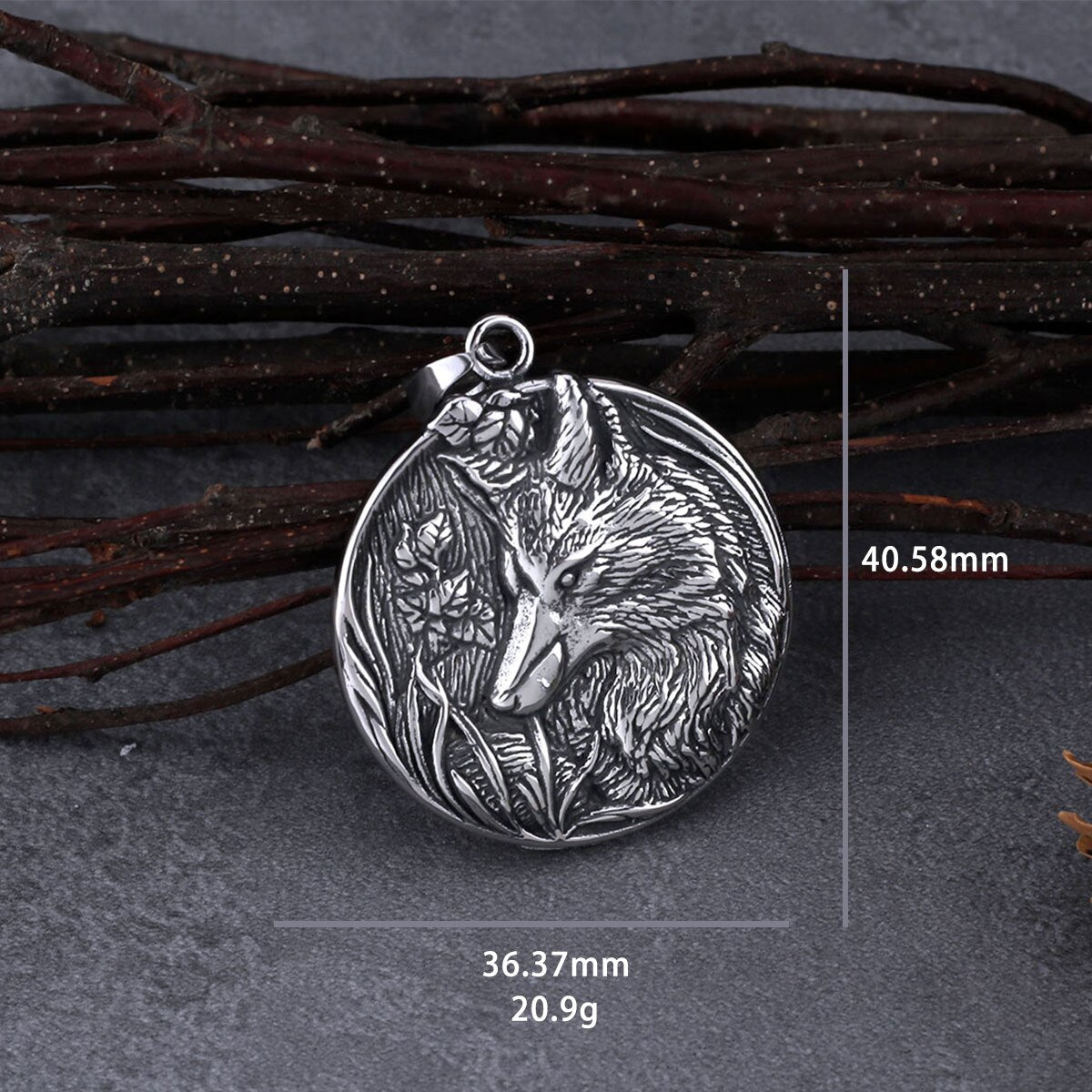 Viking Wolf Head Round Pendant Necklace Men's