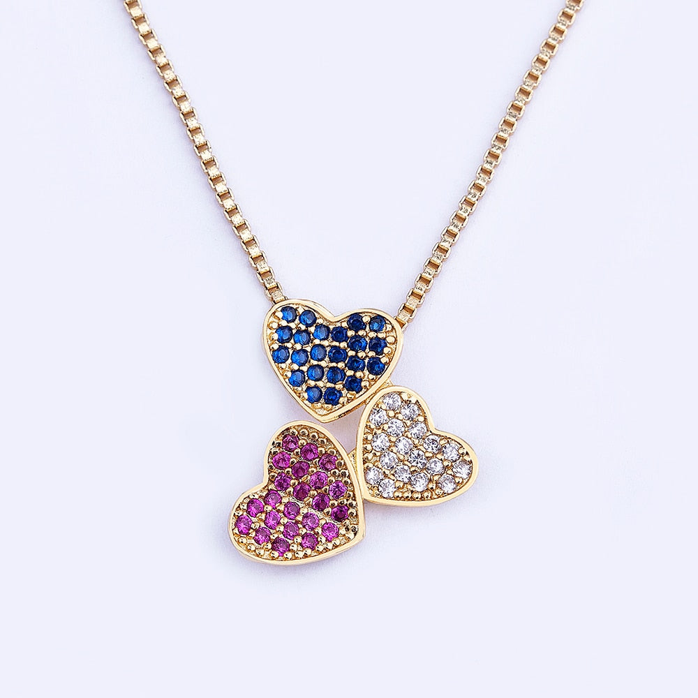 Fashion Romantic Three Sweet Peach Heart Love Chain Pendant Necklace for Woman