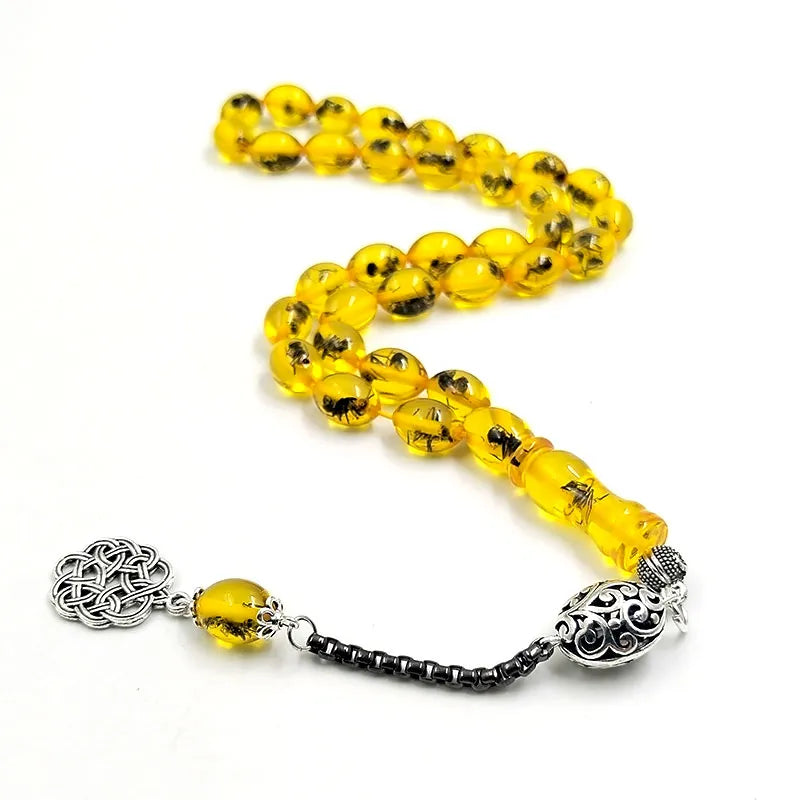 Tasbih men Yellow resin Real insect turkish misbaha Muslim Eid ADHA gift prayer beads bracelet