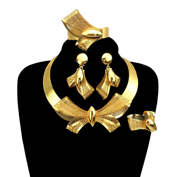 Bowknot Shape Brazilian Gold Plated Jewelry Sets For Women Birthday Gift