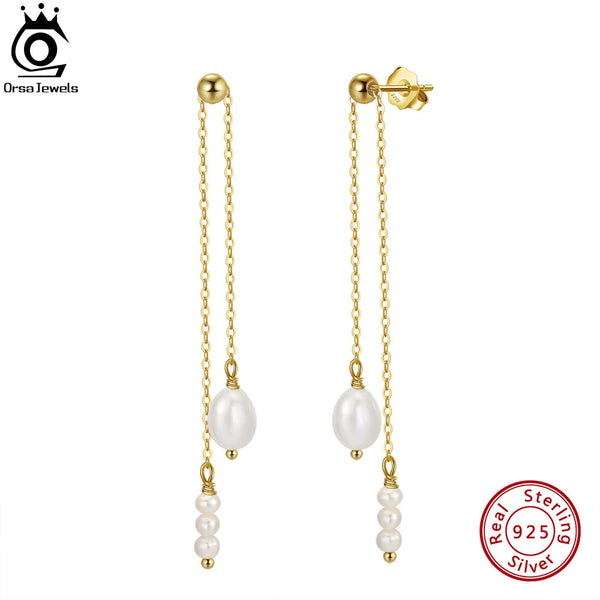 Long Pearl Earrings for Women 14k Gold Plated Pearl Tassel Earrings