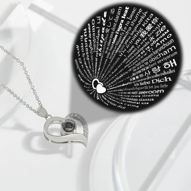 Titanium Steel 100 Languages I Love You Projection Necklace With Rose Gift Box