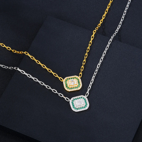 Original Design Cute Green Square Pendant Necklace Personalized Stackable for women