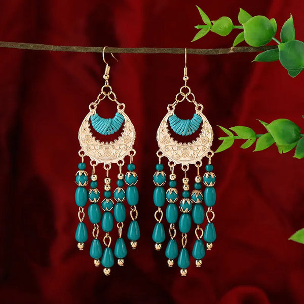 Bohemian Long Water Drop Beads Tassel Hanging Dangle Earrings for Women