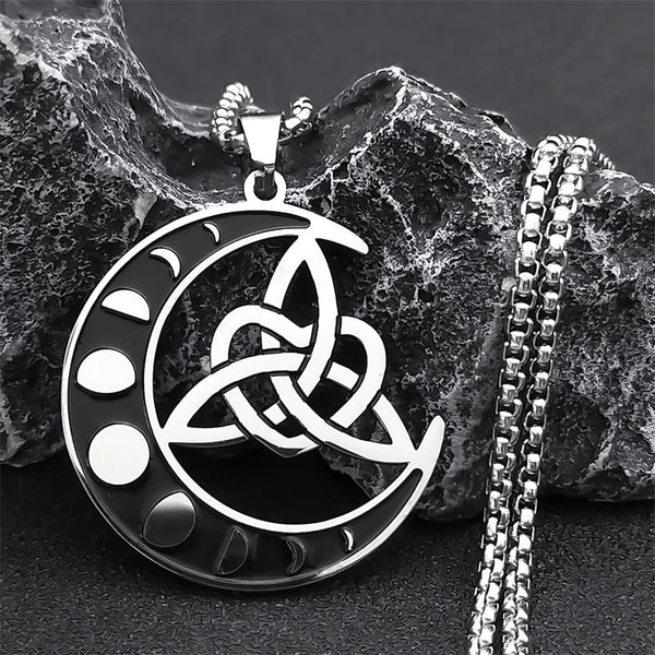 Witch Moon Crescent Triquetra Irish Knot Symbol Necklace