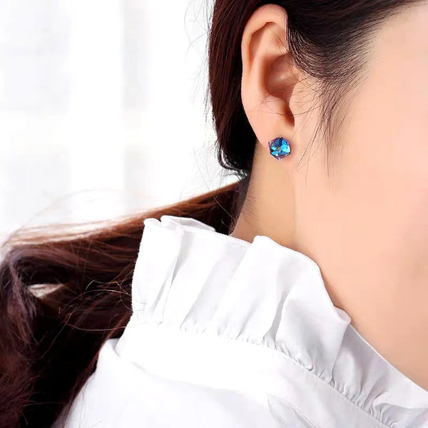 fashion Korean cube crystal stud earrings for women